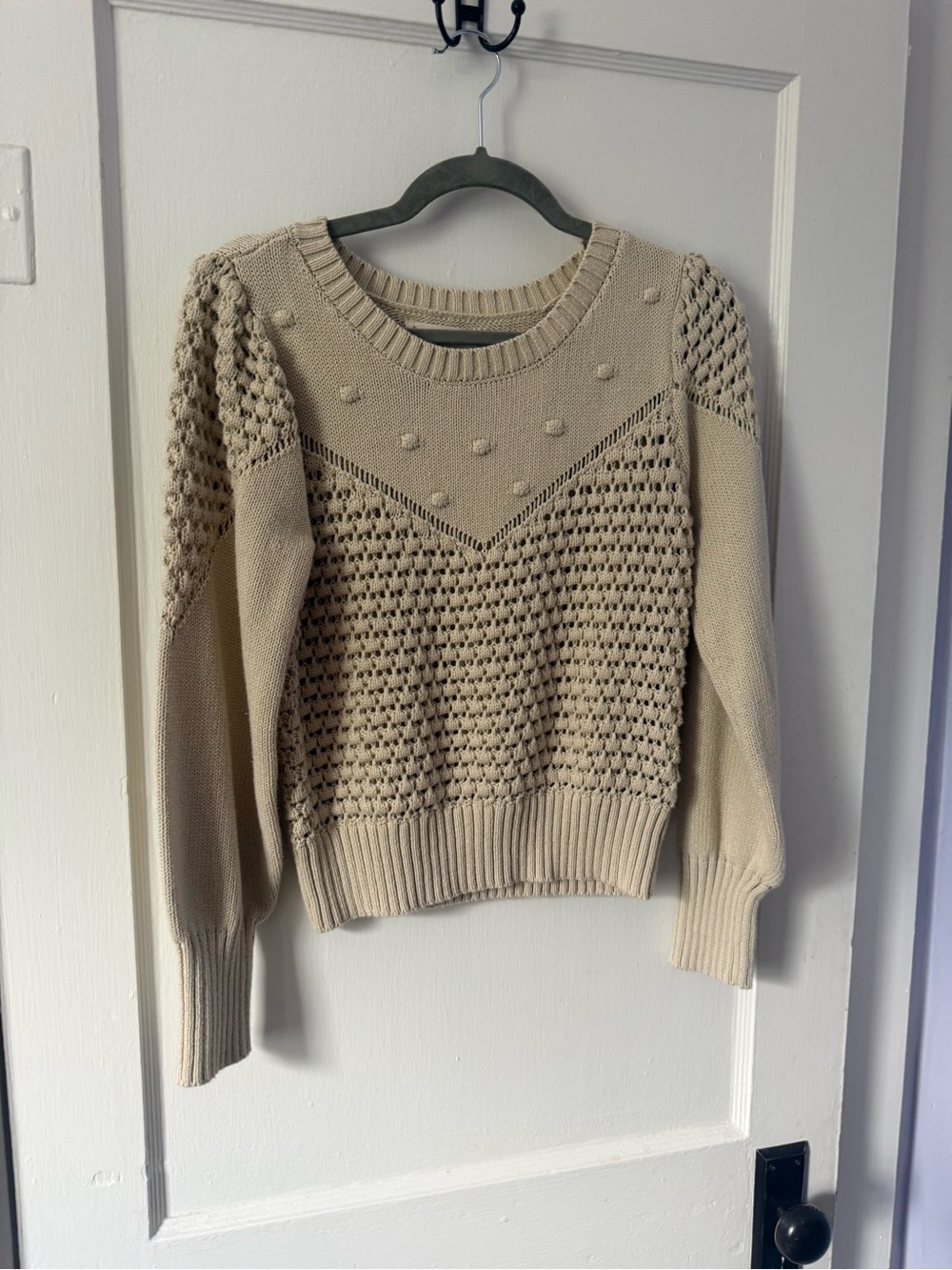 Lucky Brand Cream Textured Bobble Crewneck Sweater